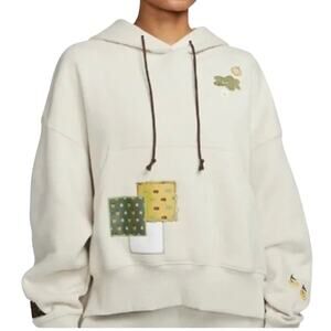Nike Sportswear Patchwork Hoodie Womens Small Cream Floral Fleece Streetwear